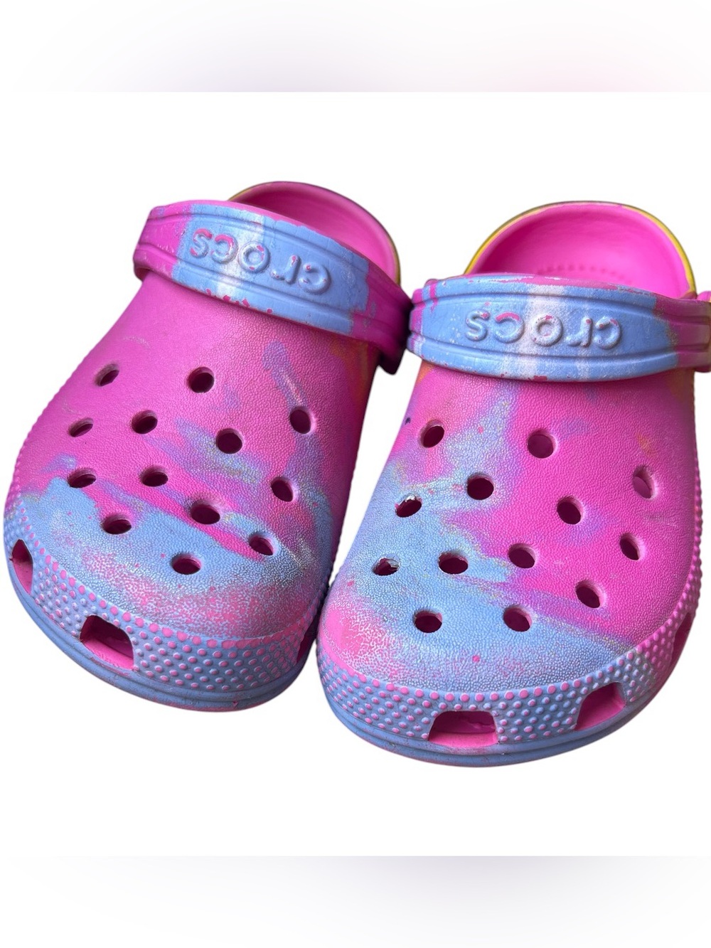 CROCS Kids Tie-Dye Pink & Blue Classic Clogs Size 11 Toddler girl - Picture 2 of 7